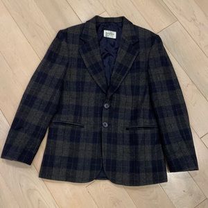 Zingone Italy boys soft wool polyamid grey navy plaid blazer sports jacket